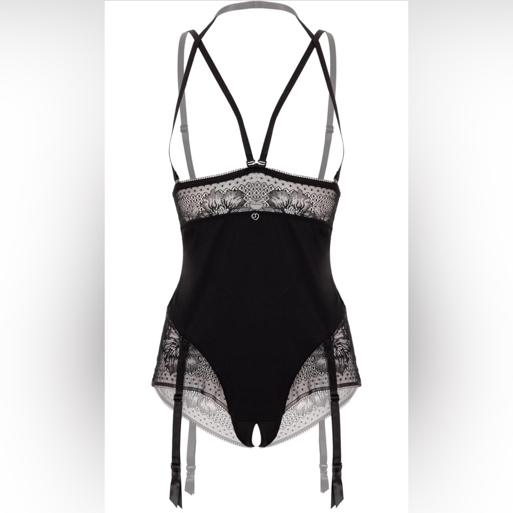 💞NWOT Lovehoney Hourglass Sheer Floral Lace and Microfiber Open Bust Teddy💞